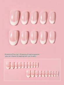 30pcs Short Oval Cream White Gradient French Press-On Nails, Acrylic Fake Nail Set, Includes 1pc Jelly Glue And 1pc Nail File - Multicolor - View 6