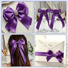 2 Rolls Deep Purple Satin Ribbon, (1.57 Inch + 1 Inch Wide), 900 Inch Long, Satin Ribbon For Cake, Candy Box Packaging Decoration, Wedding Handmade Rose Hair Clip Ribbon, Valentine's Day, Mother's Day, Christmas Decoration Bow Ribbon Gift Decoration Ribbon - 2pcs deep purple - View 9