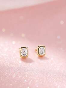 1 paire de boucles d'oreilles à tige carrées géométriques minimalistes de luxe en argent sterling S925, design de niche hypoallergénique, style Ins cool et élégant, polyvalentes, à la mode, personnalisées et exquises, pour le travail, les tenues décontractées, les fêtes et le port quotidien - carré - Voir 14