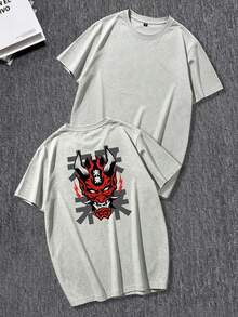 [Plus Size Men's] 1pc Plus Size Men's Fashion Skull Print Crew Neck Short Sleeve T-Shirt, Summer Style, Plus Size Fit, Caution For Petite Body Types, Size Recommendation In Main Image, Please Check Before Ordering - Grey - View 5