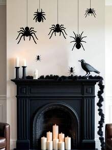 1pc Halloween Black Spider Wall Sticker, Waterproof Halloween Window Sticker, Background Decor Sticker, Home Decor Sticker, Window Decoration Sticker, Suitable For Indoor Home, Parties, Living Room, Shop Window Decoration, Wall Sticker, Home Decor - Multicolor - View 3