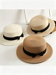 1pc Bohemian French Style Raffia Bow Straw Hat, Women's Summer Beach Sun Protection Panama Hat - Multicolor - View 2