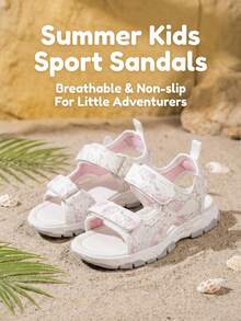Sandalias deportivas cerradas para niñas, con estampado de mariposa, cierre de gancho y bucle, suela gruesa antideslizante y transpirable, adecuadas para playa, escuela y actividades al aire libre en verano - Blanco - Ver 3