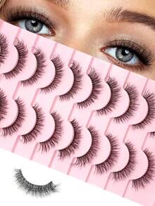 10 Pairs Cat Eye D Curl 3D Faux Mink Fluffy Black Band Reusable Lashes - Pink - View 1
