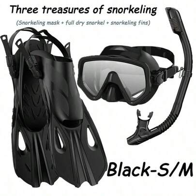 Equipo de snorkel para adultos que incluye aletas, aletas de natación de talón ajustable, adecuado para principiantes y entusiastas del snorkel con bolsa de almacenamiento, aplicable para piscina, playa y viajes