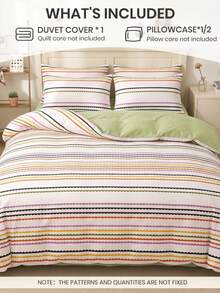 Juego de funda nórdica con patrón de rayas de 2/3 piezas, juego de funda de edredón, juego de ropa de cama, acogedor y transpirable, ligero, anti-pilling/lavable a máquina, decoración de habitación, decoración de dormitorio, ropa de cama para dormitorio, para todas las estaciones&verano, se adapta a camas individuales/dobles/queen/king, vuelta al colegio - Multicolor - Ver 2