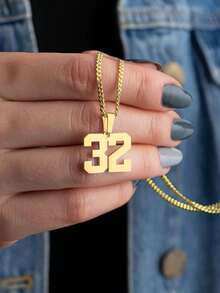Customized Digital Necklace, Customized 4mm Cuban Chain Lucky Number Necklace, Stainless Steel Minimalist Fashion Necklace, Personalized Sports Number Pendant Necklace, Punk, Digital Pendant Necklace, Daily Accessory, Women's Popular Jewelry - Multicolor - View 8