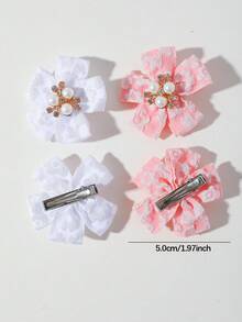 10入女童多色壓花布藝3D水鑽花朵髮夾，優雅甜美可愛髮飾，頂夾、後腦夾、側夾，鱷魚夾，適合日常使用 - 彩色 - 查看 5