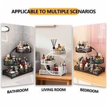 Three-Tier Lightweight Metal Cosmetic Organizer With Round Basket | Rust-Proof, Space-Saving Vanity Storage For Lipsticks, Perfumes, Skincare. Ideal Gift For Women/Girls, Durable Stylish Metal Finish For Bathroom Countertop, Perfume Display. - View 9