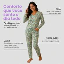 Pijama Livia Feminino Suede Elegante Macio Confortável Luxuoso Manga Longa Inverno Moda Feminina - Sortida - Visão 3