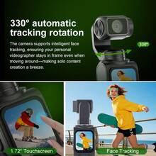POCKET High-Definition 4K Pocket Action Camera, 330° Automatic Left-Right Tracking Rotating Video Recorder, Equipped With 1.72-Inch Touch High-Definition Display Screen, 12 Million Effective Pixels, WIFI Connection For Instant Photo Sharing, One-Click Rotating Selfie Vlog Camera, 18x Digital Focus, Supports USB Charging, Comes With Tripod, Convenient For Carrying And Use. - 查看 4