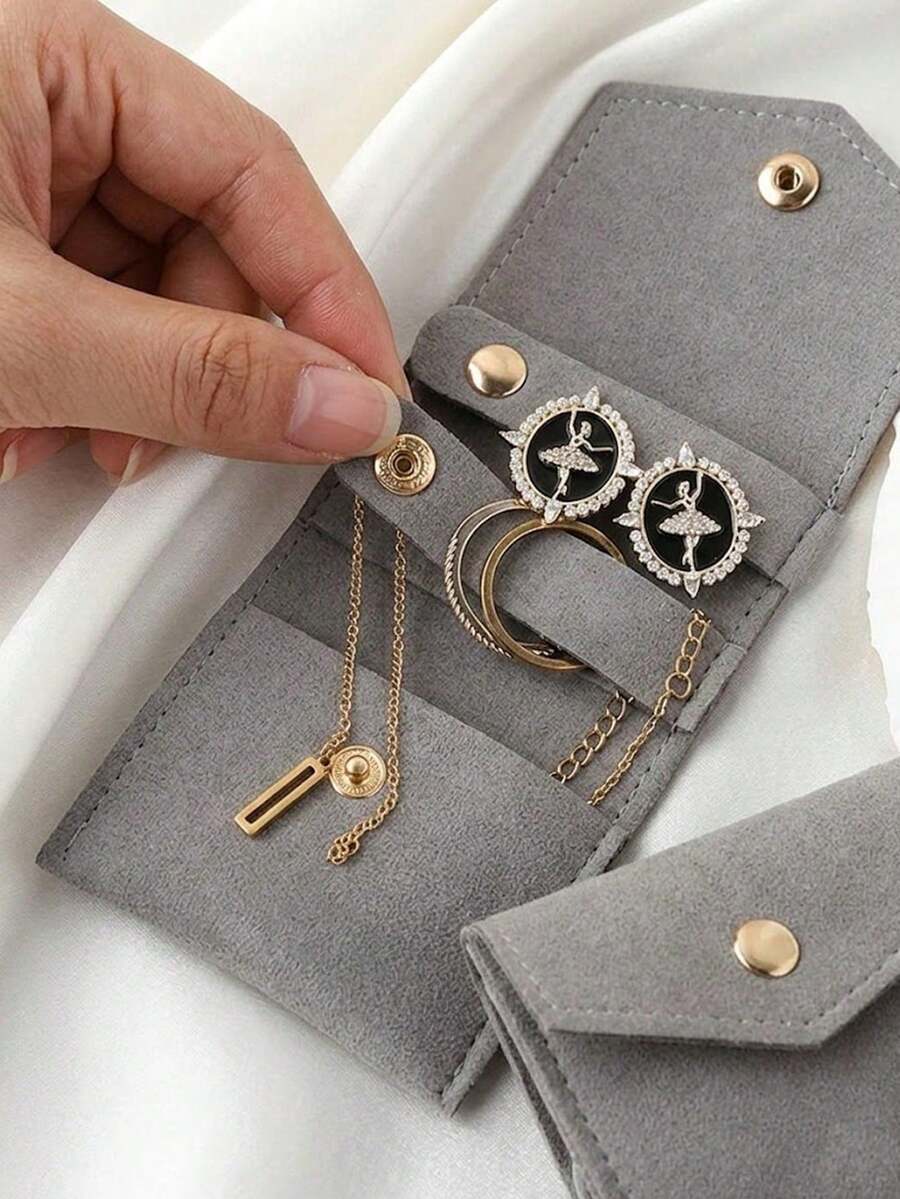 Multifunctional Small Jewelry Roll Bag, Mini Closed Earring Ring Necklace Storage Pouch, Suitable For Travel, Daily, Dorm, Campus - Multicolor - View 1