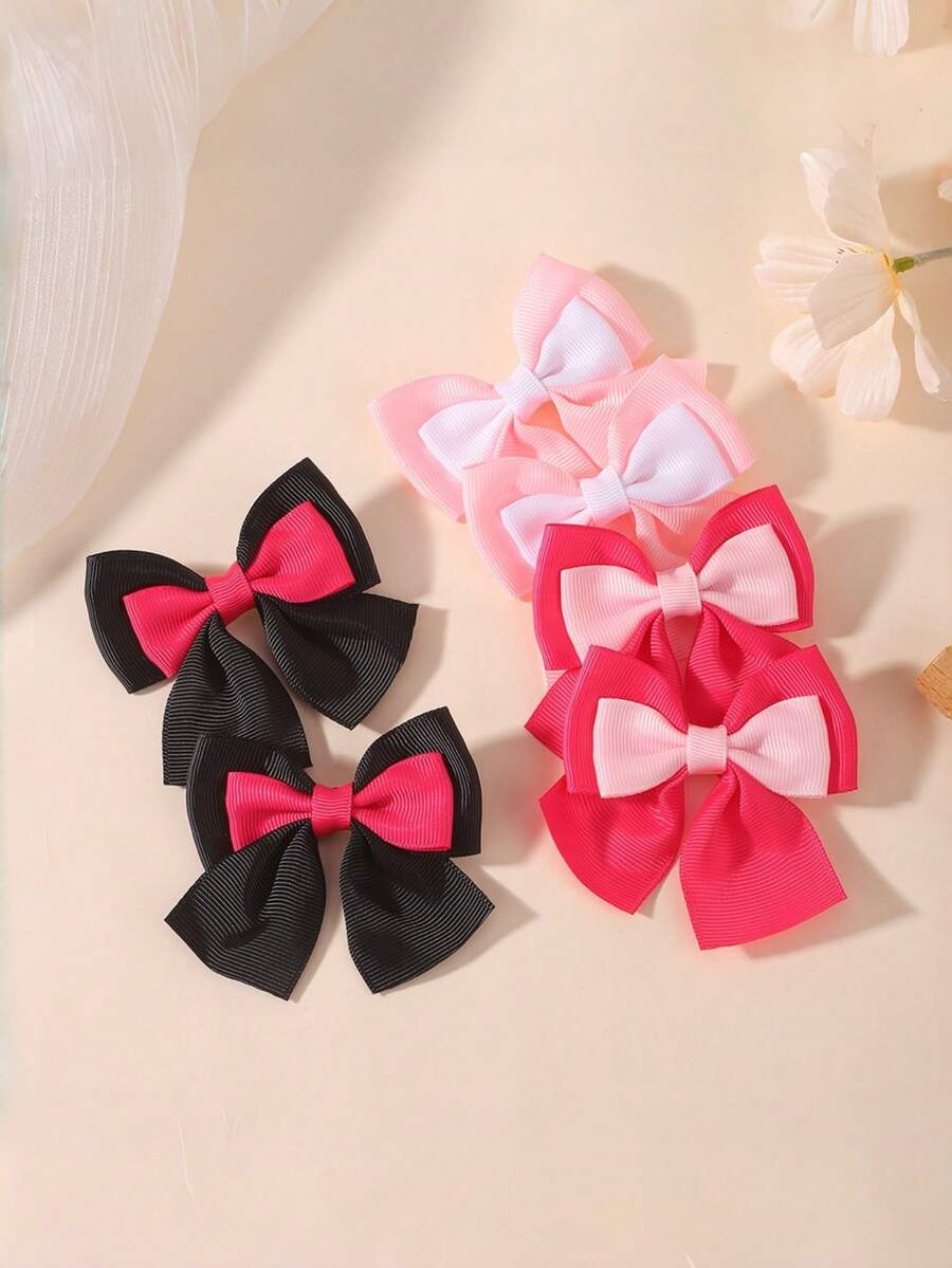 2/3pcs Girls Dual-Color Ribbed Patchwork Hair Clips, Daily School Party Hair Accessories - Multicolor - View 1