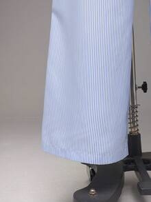 1pc Women's Fashion Striped Front Button Design Casual Wide Leg Pants, Suitable For Office & Dates, Spring/Summer - Blue - View 4