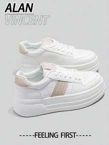 Alan Vincent [免退貨] [厚底增高系列] 新款女款白色厚底運動鞋，時尚增高鞋，休閒運動鞋，女款戶外鞋，女鞋，學生鞋，日常百搭舒適，可搭配各種褲子與牛仔褲 - 白色 - 查看 1
