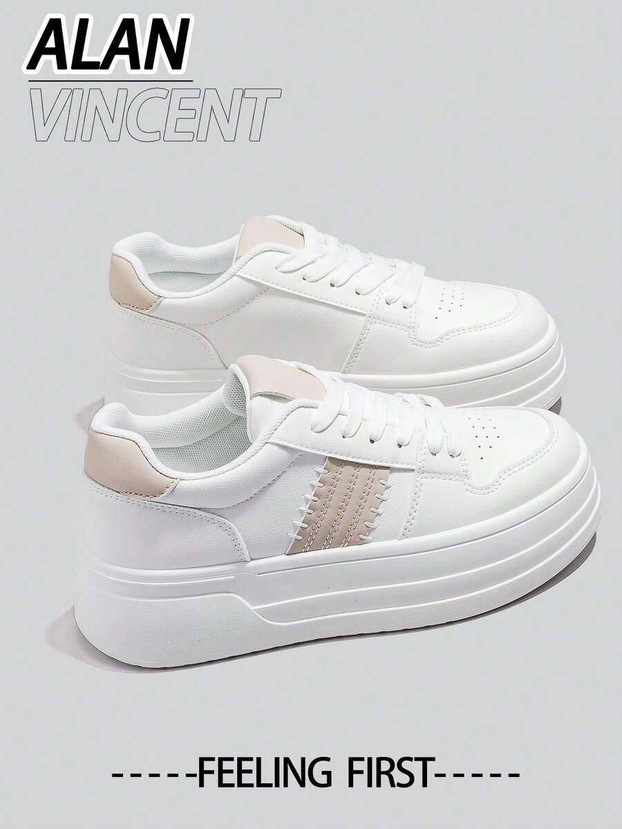 Alan Vincent [免退貨] [厚底增高系列] 新款女款白色厚底運動鞋，時尚增高鞋，休閒運動鞋，女款戶外鞋，女鞋，學生鞋，日常百搭舒適，可搭配各種褲子與牛仔褲 - 白色 - 查看 1