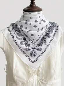 1件亞麻質感 70x70CM 小碎花方巾 緞帶頭巾 多用途正方形圍巾 - 彩色 - 查看 15