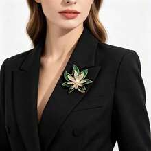 復古祖母綠楓葉珍珠胸針，女士奢華水鑽別針飾品，適用於洋裝與西裝 - 綠色 - 查看 2