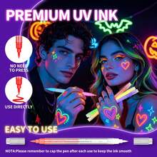 FLYSEA Ultra Bright 8/10/12/16 Colors Fluorescent Glow Black Light Tattoo Pen (Only LUMINOUS Label Is Fluorescent, Glows Under UV Light), Washable Tattoo Pen, Washable Metal Tattoo Marker, Body & Face Painting, Multi-Purpose - Perfect For Birthday Parties, Halloween Costumes, Body Art Tattoos, Clown Makeup, Cosplay - Sets - View 7