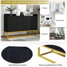 Storage Cabinet In A Modern, Minimalist Style/High-Quality MDF Panels, Storage Cabinet With Steel Tube Frame/4 Handleless Doors, Adjustable To Three Heights/Suitable For Dining Room, Living Room And Kitchen - Black - View 4