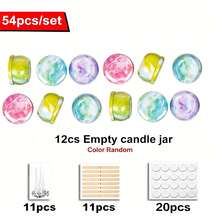 54pcs Starry Sky Theme Empty Candle Jars DIY Candle Making Kit, Includes 11 Candle Wicks, 11 Wooden Candle Holders, 20 Stickers And 12 Random Color Metal Candle Containers - Starry Sky Style - View 5
