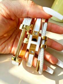 3件裝時尚精緻金色字母PU個性化優雅女款手鍊手鐲，送女友的珠寶禮物 - 手鐲 - 查看 5