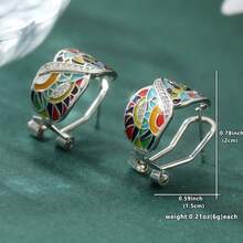 Unique Handmade Drip Oil Colorful Leaf Enamel Hoop Earrings, Eye-Catching Accessory Suitable For Cocktail Parties, Parties And Daily Wear, Exquisite Birthday And Holiday Gift For Women - Silver - View 2