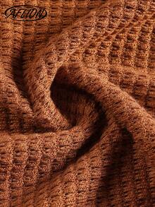 Aflion Women's Brown Waffle Knit Bodycon Mini Dress, Adjustable Spaghetti Straps Fringe Hem Form-Fitting Party Dress - Brown - View 4