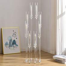 Vincidern 1PC 8 Arm Clear Candelabra Candle Holder For Wedding Table Centerpieces,38.5 Inches Tall Floor Arcylic Candlesticks Candle Holder With Removable Lampshade For Table Dinner Birthday Party Fireplace Decoration,No Candles Included - 8頭透明燭台 - 查看 2