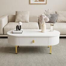 طاولة قهوة مع درجين، مقابض وأرجل ذهبية، زوايا منحنية. [SKU القديم: WF325996000WAA] - أبيض - مشاهدة 12