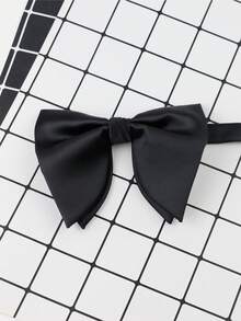 ZLQ&GOU 1 PC Premium Men's Polyester Silk Large Bow Tie, Black Solid Color Horn Bow Tie, Groom Suit Bowtie - Black - View 1
