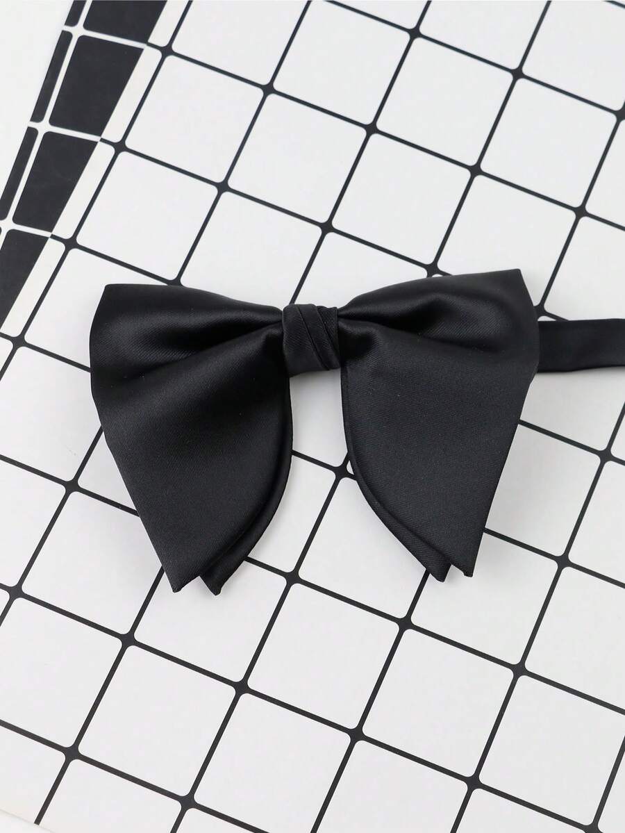 ZLQ&GOU 1 PC Premium Men's Polyester Silk Large Bow Tie, Black Solid Color Horn Bow Tie, Groom Suit Bowtie - Black - View 1