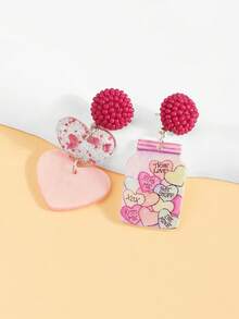 1 Pair Heart Print Water Bottle Jar Acrylic Kids Earrings, Cute Versatile - Multicolor - View 2
