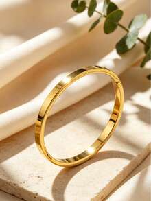 VceTd 2PCS Vintage Style Stainless Steel Women's Bracelets With Plain Circle Design And Shiny Finish, Suitable For Couples Dating, Best Friends Gathering Or Holiday Gift For Friends - Yellow Gold - View 6