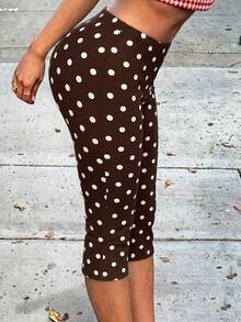Women's Summer Comfortable Leopard Print Slim Fit Leggings, Retro Polka Dot High Waist Elastic Slimming Tummy Control Butt Lifting Capris Vacation - Multicolor - View 4