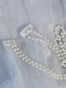 1 Stück weißer weicher Tüll bodenlanger Brautumhang mit Kunstperlen und Blumendekor, Hochzeitskleid Schal, Abendparty Accessoire - Weiss - Übersicht 7