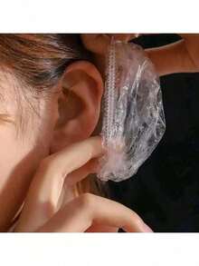 1/50/100/200pcs Transparent Bath Ear Covers, Waterproof Elastic Ear Caps, Thickened Large High-Elastic Ear Covers For Bathing And Hair Care, Convenient For Travel, Home Bathroom Decor, Autumn Decor, Back To School Decor - Multicolor - View 5
