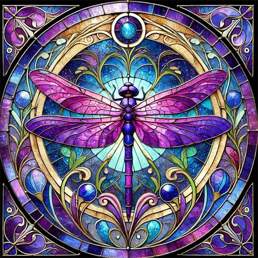 1PC| 5D DIY Diamond Painting | Purple Dragonfly Pattern Diamond Painting Kit, Full Drill Mosaic Craft Set. High Definition Art Diamond Painting. Suitable For Adult Beginners DIY Mosaic Diamond Art, Focus And Relax Through DIY, Suitable For Living Room, Bedroom, Office Wall Decoration Hanging Painting, Surprise Holiday Home Decor Gift For Family And Friends, Unframed [30*30cm/11.8*11.8in][40*40cm/15.7*15.7in] - No Frame - View 1