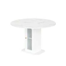 Round Bar Table With Storage For 2 To 4 People, Small Marble-Effect Dining Table, Kitchen Table With Door And Fluted Glass Shelf, 80 X 80 X 75 Cm, White - White - View 7