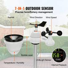 7-In-1 Wireless Weather Station, 7.5 In Color Display, Digital Weather Station Indoor Outdoor, For Temperature Humidity Wind Speed/Direction Rain UV, With Forecast Data, Alarm, Alerts-NO WIFI - 7.5" - View 2