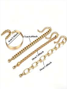 YUNCHUN 4pcs Gold Layered Bracelet Set, Thick Cuban Chain, Paperclip, Twisted, Thin Chain, Smooth Metal Bangle, Minimalist Versatile Commute Metal Jewelry - Gold - View 7