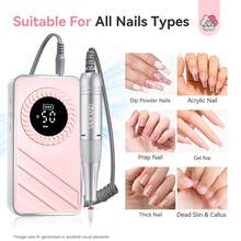Saviland 30s Fast Removal Electric Nail Drills 50000 RPM: Professional Cordless Nail File For Acrylic Nails Gel Polish Dip Powder Manicure Pedicure 1200mAh LCD Display Pink - 粉色 - 查看 10
