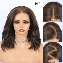 Peluca de encaje frontal HD 13x4 para mujeres, cabello sintético ondulado resistente al calor de 12 pulgadas, pelucas de encaje sin pegamento de longitud de hombro para uso diario, fiesta&cita (marrón), Halloween - Multicolor - Ver 2