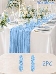 2/10 pièces Ensemble de chemins de table en gaze de fromage, chemins de table en gaze bohème transparente et froissée pour mariage, douche nuptiale, douche de bébé, fête d'anniversaire, décoration de centre de table de salle à manger, décoration rustique de ferme - bleu clair - Voir 12