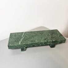 1pc Dual-Foot Design Natural Marble Tray, 5 Colors Available, Jewelry Storage, Bathroom/Entryway/Desktop Luxury Decor - Dark Green - View 6