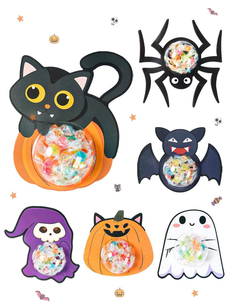 6 Sets Halloween Candy Cards With Transparent Dome Windows, Black Cat Spider Bat Ghost Skeleton Pumpkin, DIY Candy Cards, Halloween Trick Or Treat, Halloween Birthday Gifts, Classroom Craft Activities, Halloween Party Supplies And Decorations