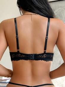 1pc Women's Sexy Semi-Sheer Lace Wireless Unpadded Comfortable Back Strap Triangle Cup Bra - Black - View 3