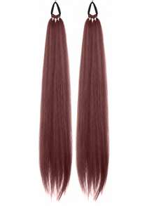 2Pcs 28 Inch Long Straight Synthetic Braided Ponytail Wig With Elastic Band For Women Daily Wear - Multicolor - View 11