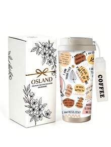 1pc/5pcs 500ml Positive Quote Insulated Car Cup, Stainless Steel Material, Heat & Cold Retention, Flip Lid Design, Portable Lanyard, Suitable For Office, Travel, Study, Self-Love Gift, Holiday & Birthday Gift - White-brown Lettering - View 3