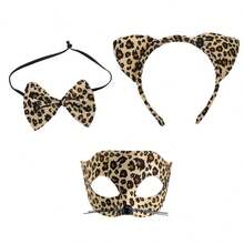 3pcs/Set Leopard Print Headband & Half Face Mask Set, Sexy Women's Costume Party Decoration Props, Fun Role Play Costume Props, Halloween, Carnival, Unisex Sexy Costume - View 5